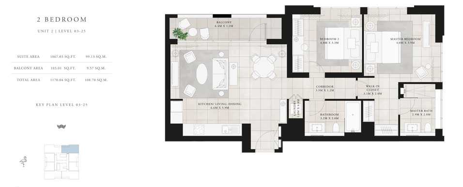 2-Bed, Unit-1,Level-03-25,Size-1170.04-sq.ft